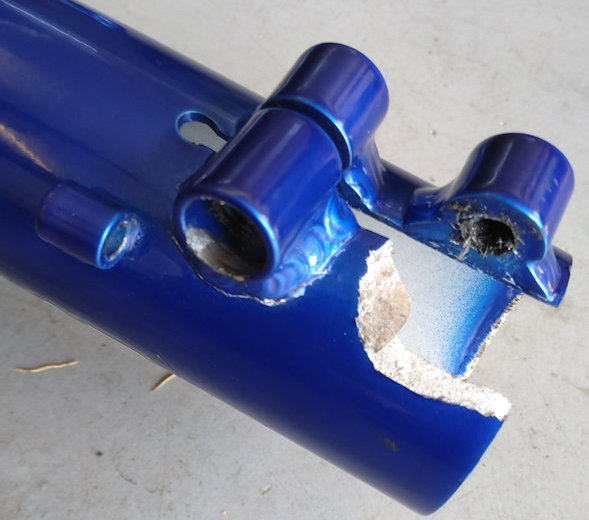Cracked bicycle frame part